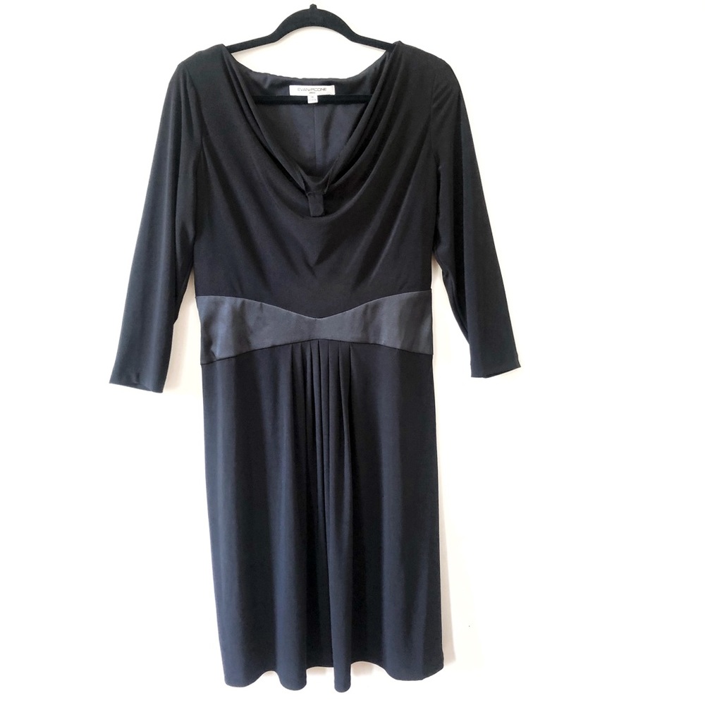 NWOT Evan Picone Black Cowl Neck 3/4 Sleeve Dress
